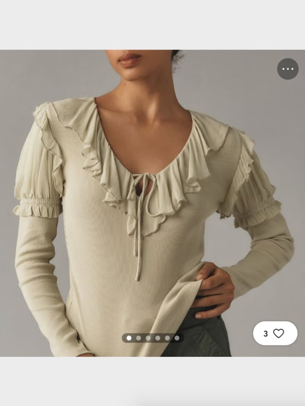 Anthropologie Pastel Green Ruffle Green Long Sleeve - Size M